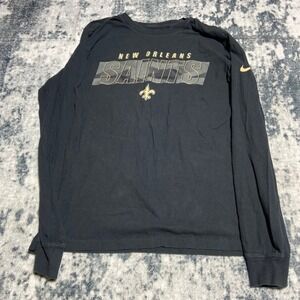 Nike New Orleans Saints NFL Long Sleeve T-Shirt Mens Medium Black Graphic Tee